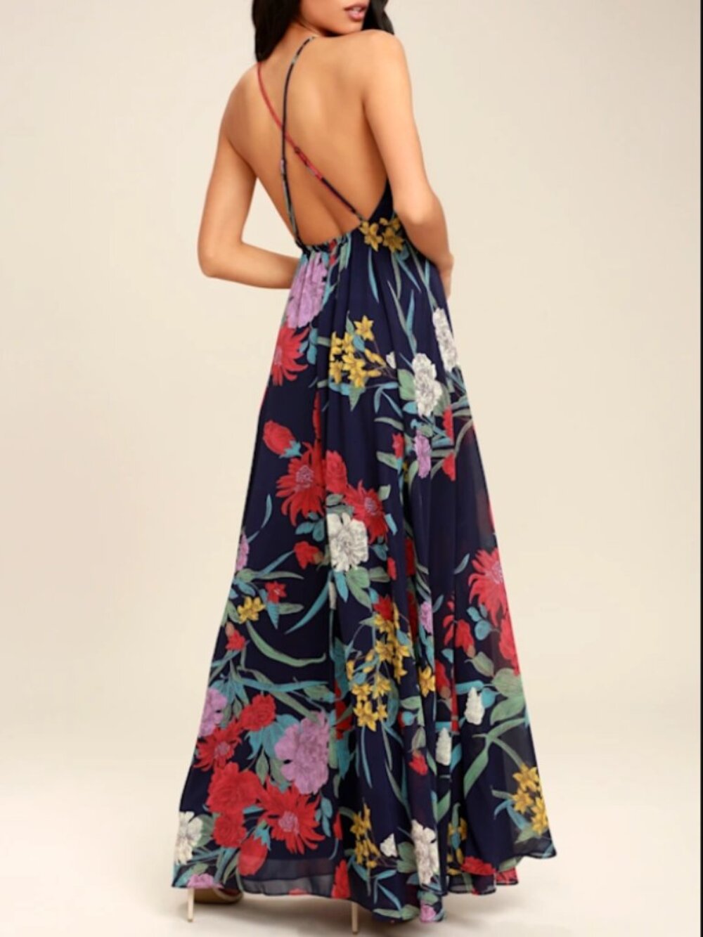 Lulus A Dream Realized Navy Blue Floral Print Maxi Dress M - Picture 3 of 13